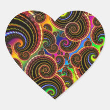 Funky Rainbow Swirl Fractal Art Pattern Heart Stickers