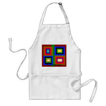 Funky red gold blue black yellow green squares apron