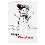funky snowman with glasses greeting card cards