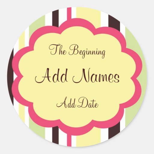 Funky Stripe Pink  Wedding Favour Sticker