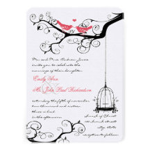 Funky Whimsical Love Birds Pink Wedding Invite