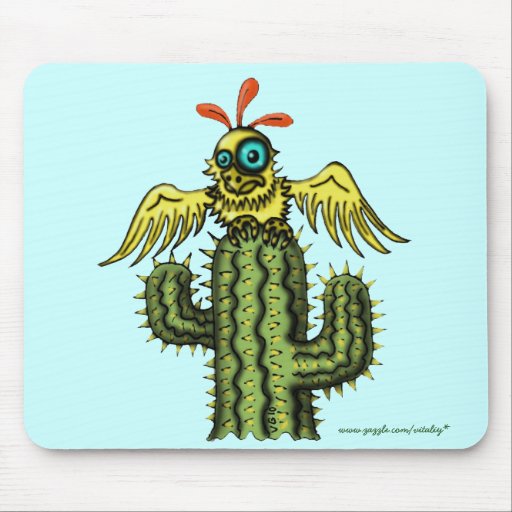 Funny bird on cactus mousepad design