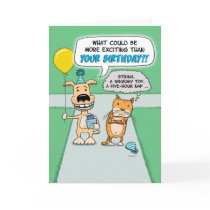 Funny birthday card: Happy Dog and Grumpy Cat