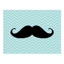 Funny Black Moustache And Blue Chevron Pattern Postcard