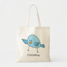 Funny blue bird cute cartoon personalised tote bag