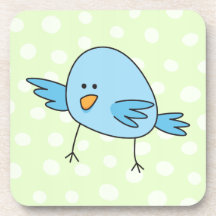 Funny blue bird kids animal cartoon beverage coasters