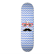 Funny Blue Chevron Hipster Skateboard