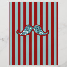 FUNNY BLUE MUSTACHE GLITTER RED STRIPES PERSONALIZED FLYER