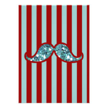 FUNNY BLUE MUSTACHE GLITTER RED STRIPES ANNOUNCEMENT