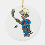 Funny Cartoon Hockey Player T-shirts and Gifts Christmas Tree Ornaments