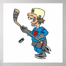 Funny Cartoon Hockey Player T-shirts and Gifts Posters