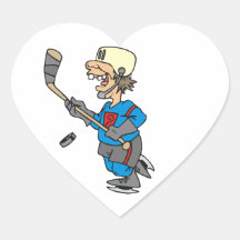 Funny Cartoon Hockey Player T-shirts and Gifts Heart Stickers