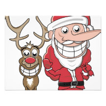 Funny Cartoon Santa and Rudolph Invitations