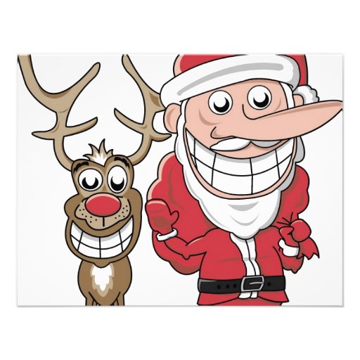 Funny Cartoon Santa and Rudolph Invitations
