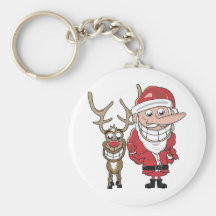 Funny Cartoon Santa and Rudolph Key Chain