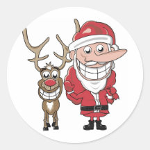 Funny Cartoon Santa and Rudolph Stickers