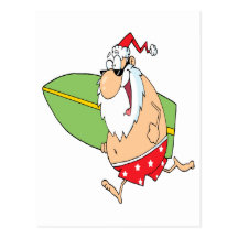 funny cartoon surfer surfing santa claus post cards