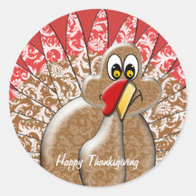 Funny Cartoon Thanksgiving Turkey Round Sticker