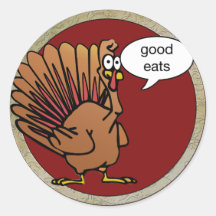 Funny Cartoon Thanksgiving Turkey Round Stickers