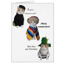 Funny Cat/Kitty Happy Birthday in Six Languages Greeting Cards