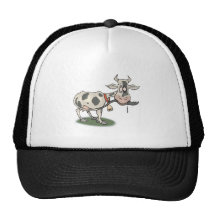 funny cow biting tail hats