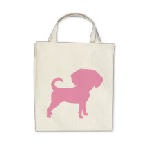 Funny Cute Big Head Puggle Dog (pink) Tote Bags