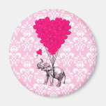 Funny cute elephant & pink damask fridge magnets
