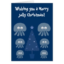 Funny, Cute & Quirky Blue Jellyfish Christmas Card