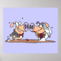 funny cute silly wedding pigs bride groom poster