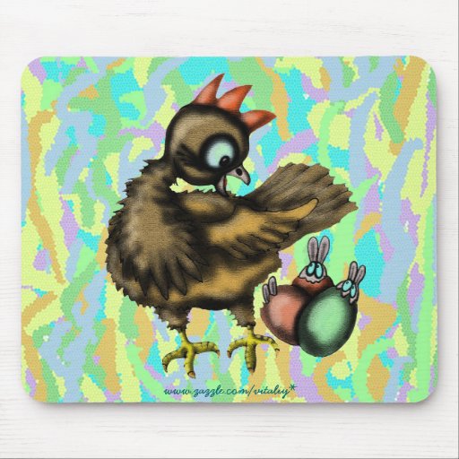 Funny Easter chicken and bunnies mousepad