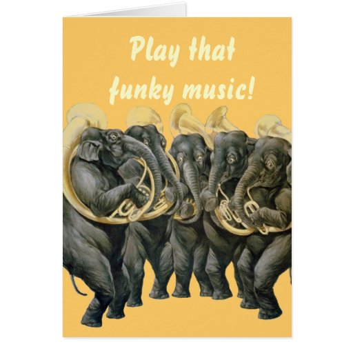 Funny elephants playing music birthday greeting cards