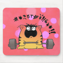 Funny Fat Cat Lift Weight Mouse Pad
