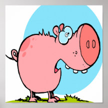 funny fat piggy pig looking scared poster
