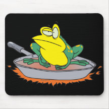 funny frog in a frying pan cartoon mousepads