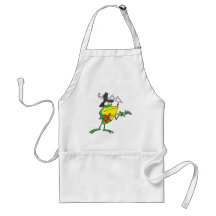 funny frog playing bass guitar froggy cartoon aprons