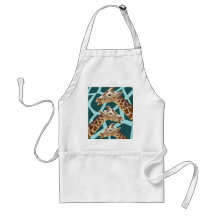 Funny Giraffe Print Teal Blue Wild Animal Patterns Aprons