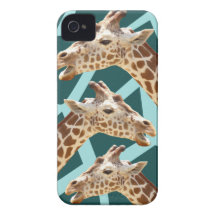 Funny Giraffe Print Teal Blue Wild Animal Patterns iPhone 4 Cases
