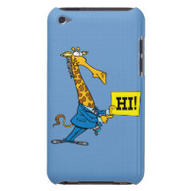 funny giraffe with hello hi sign cartoon barely there iPod covers