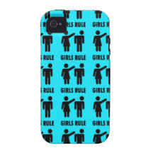 Funny Girls Rule Teal Turquoise Blue Girl Power iPhone 4 Case