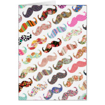 Funny Girly  Colourful Patterns Moustaches Cards