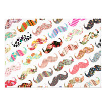 Funny Girly  Colourful Patterns Moustaches Personalized Announcements