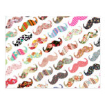 Funny Girly  Colourful Patterns Moustaches Post Cards
