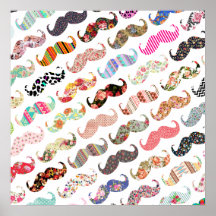 Funny Girly  Colourful Patterns Moustaches Posters