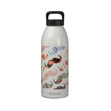 Funny Girly  Colourful Patterns Moustaches Drinking Bottles