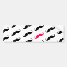 Funny Girly Pink  And Black Moustache Pattern Bumper Stickers