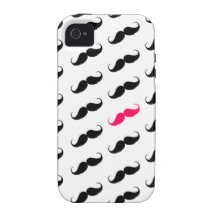 Funny Girly Pink  And Black Moustache Pattern iPhone 4/4S Case