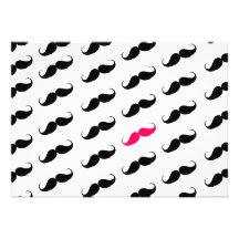 Funny Girly Pink  And Black Moustache Pattern Announcement