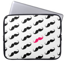 Funny Girly Pink  And Black Moustache Pattern Laptop Computer Sleeves
