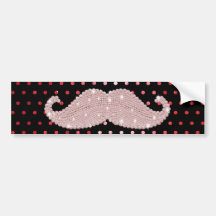 Funny Girly Pink Bling Moustache Polka Dots Patter Bumper Sticker