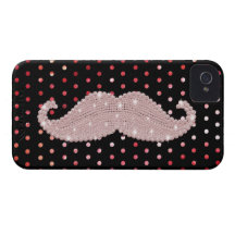 Funny Girly Pink Bling Moustache Polka Dots Patter iPhone 4 Cover